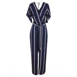 Jumpsuit Azul Manga Corta Escote V Rayas City Femme