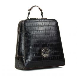 Backpack Negra En Material Con Textura De Cocodrilo Cloe