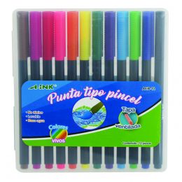 Plumones Punta Tipo Pincel Estuche 12 Colores Aink