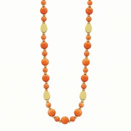 Collar Iedra Natural Mountain Jade Color Coral Y Placas Ovales De Metal Emanuel Ungaro