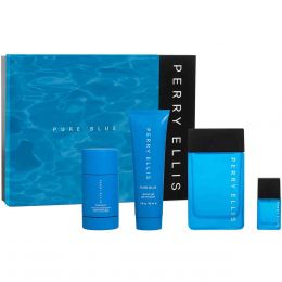 Estuche Para Caballero Perry Ellis Pure Blue Edt 100 Ml + Edt 7.5 Ml + Shower Gel 90 Ml + Desodorante 78 G
