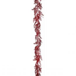 Guirnalda Ramas Con Hojitas Con Diamantina Color Rojo 180 Cm.