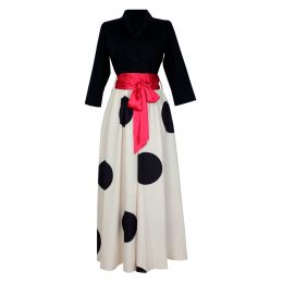 Vestido Cuello Camisero Con Cinturón Estampado De Puntos City Femme