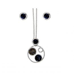 Juego De Arete+Dije+Cad Moonlight Con Acabado Rodio Coco Cherie