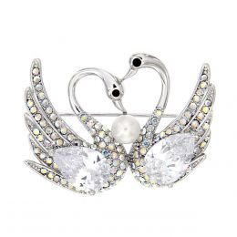 Broche Cisnes Acabado En Rodio Farfalla Bonetti