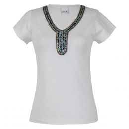 Blusa Manga Corta Escote V Con Aplicación Elle
