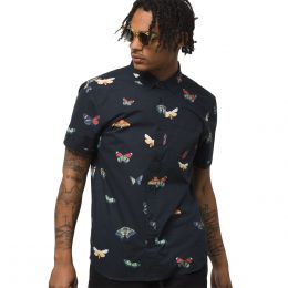 Camisa Negra Con Estampado De Mariposas Vans Para Caballero
