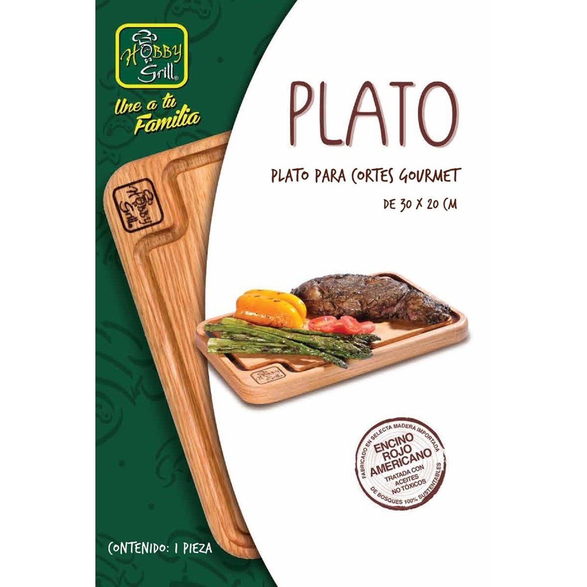 Plato para Cortes Gourmet Hobby Grill Mod Plato Cortes. de 30 X 20 Cm. Madera de Encino Rojo Americano