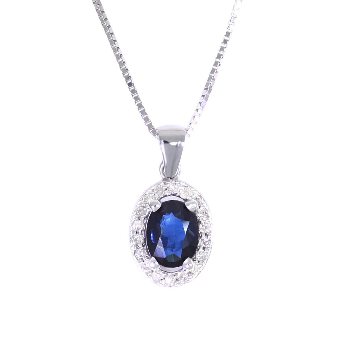 Dije Oro Blanco con Zafiro Oval y Diamantes Nadav