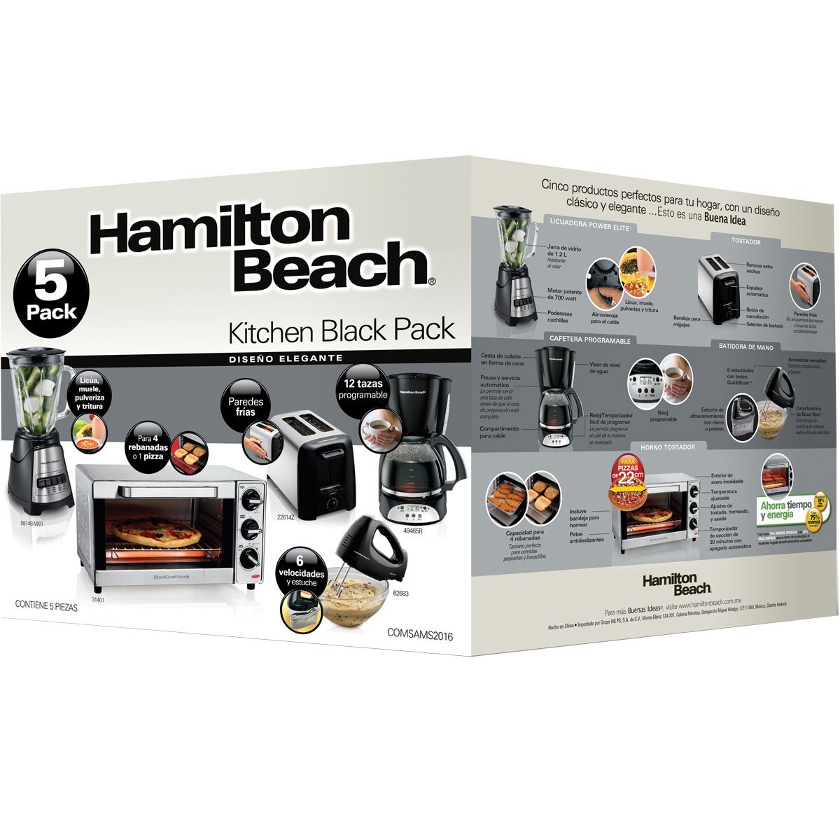 Paquete Hamilton Beach con Licuadora, Horno, Cafetera, Tostador y Batidora