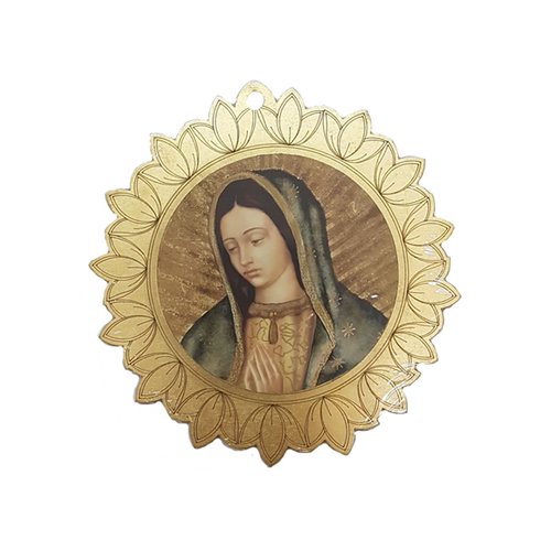 Retablo Virgen de Guadalupe Hoja de Oro Flores Estampa Italiana