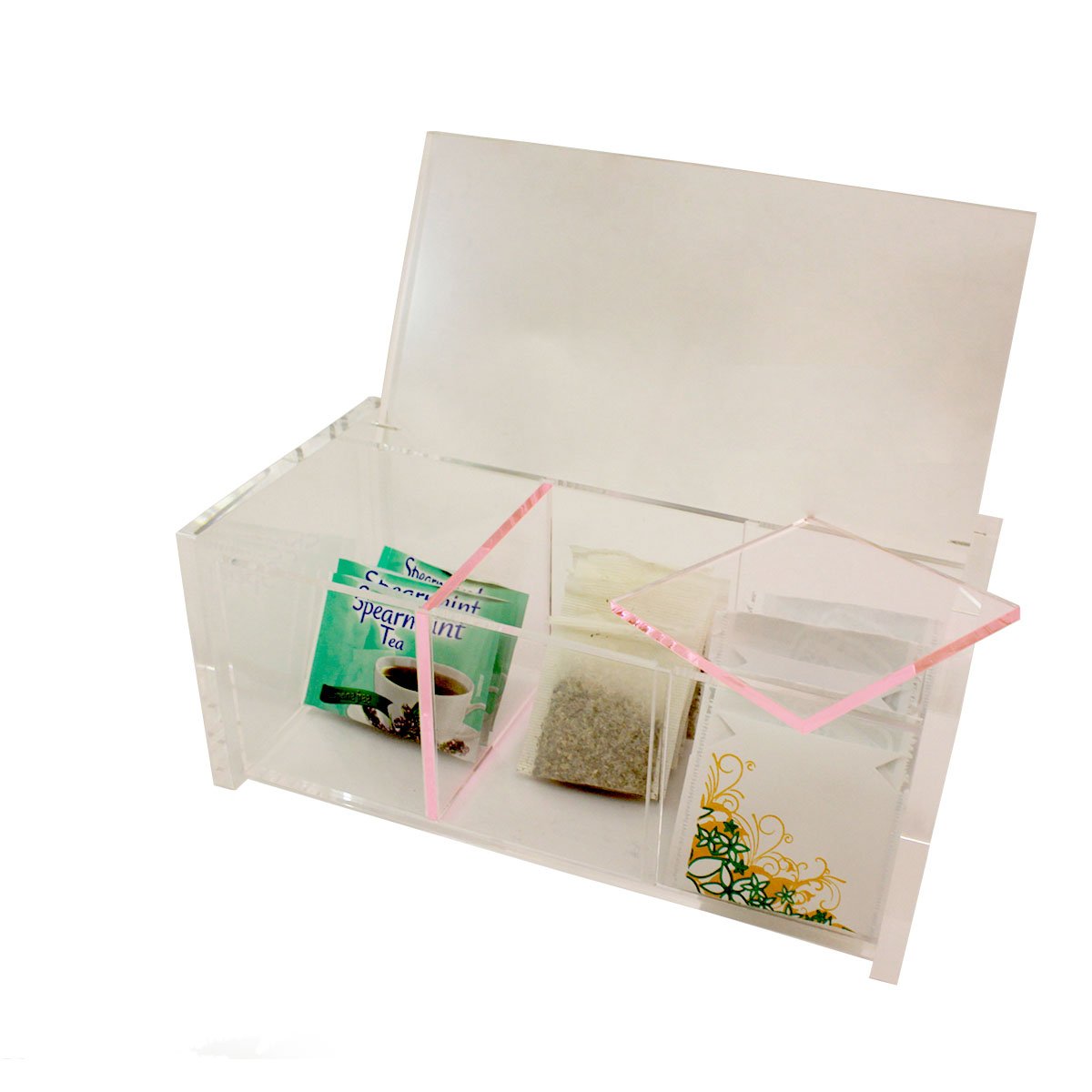 Caja Acrílico 3 Compartimiento Transparente + Rosas Wintech Acrylic