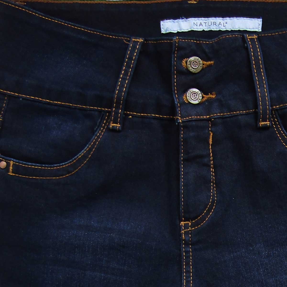 Jeans Corte Recto Pretina Ancha Doble Botón Natural
