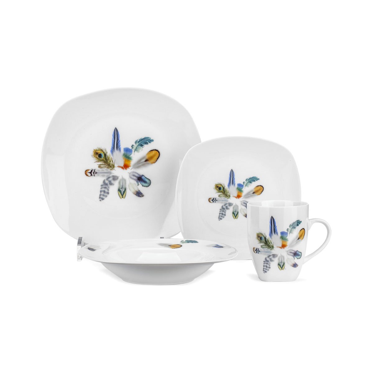 Vajilla 16 Piezas Porcelana Plumas Mug Master