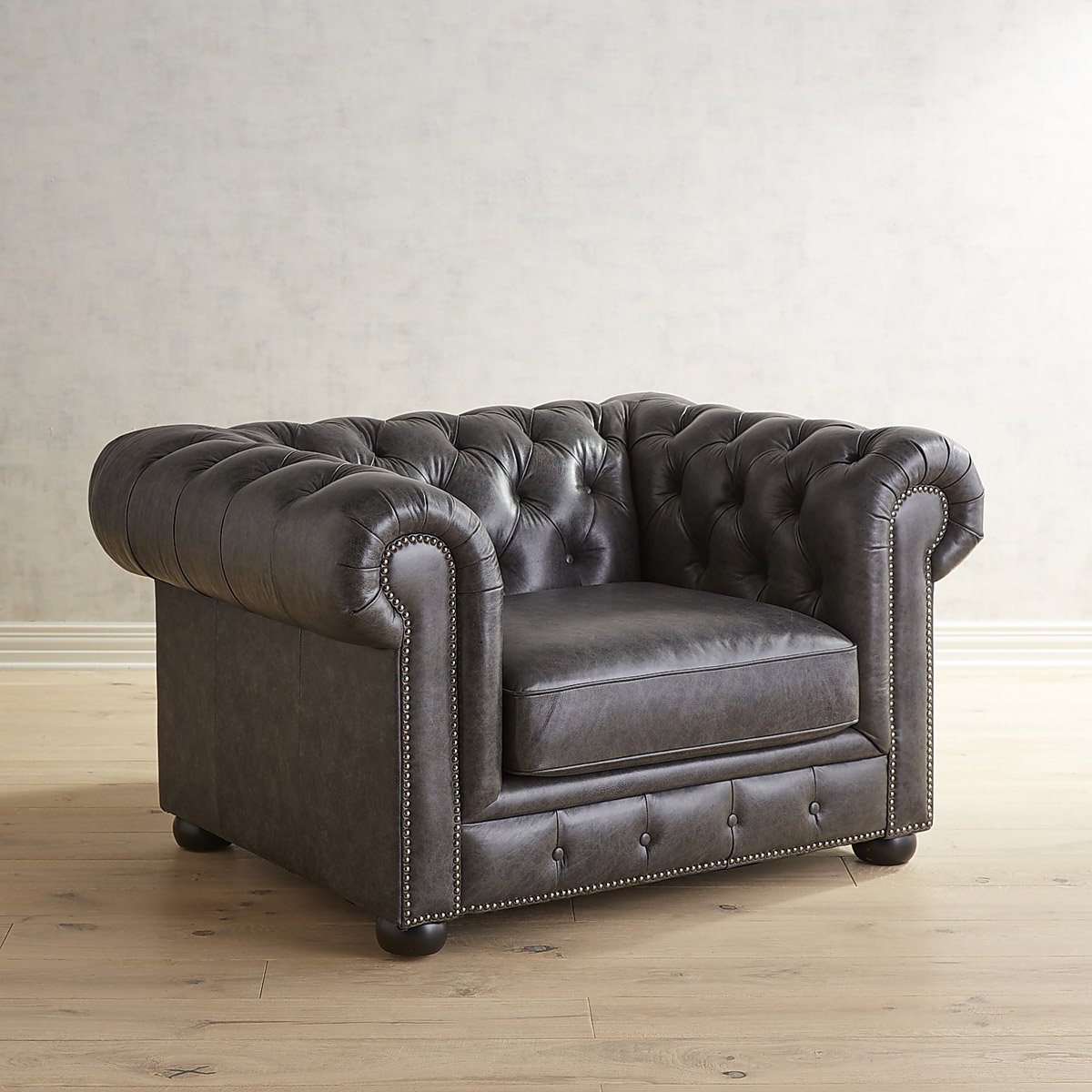 Sill&oacute;n Southerlyn Gray Leather Chesterfield Pier 1 Imports