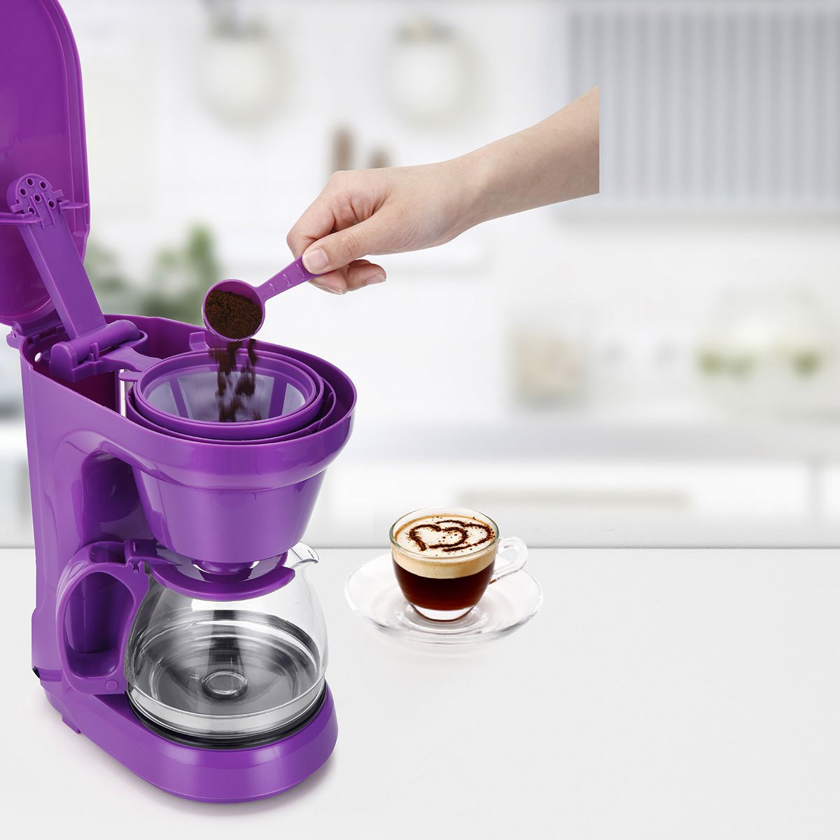 Cafetera Eléctrica 6 Tazas Jarra de Vidrio Morado Holstein