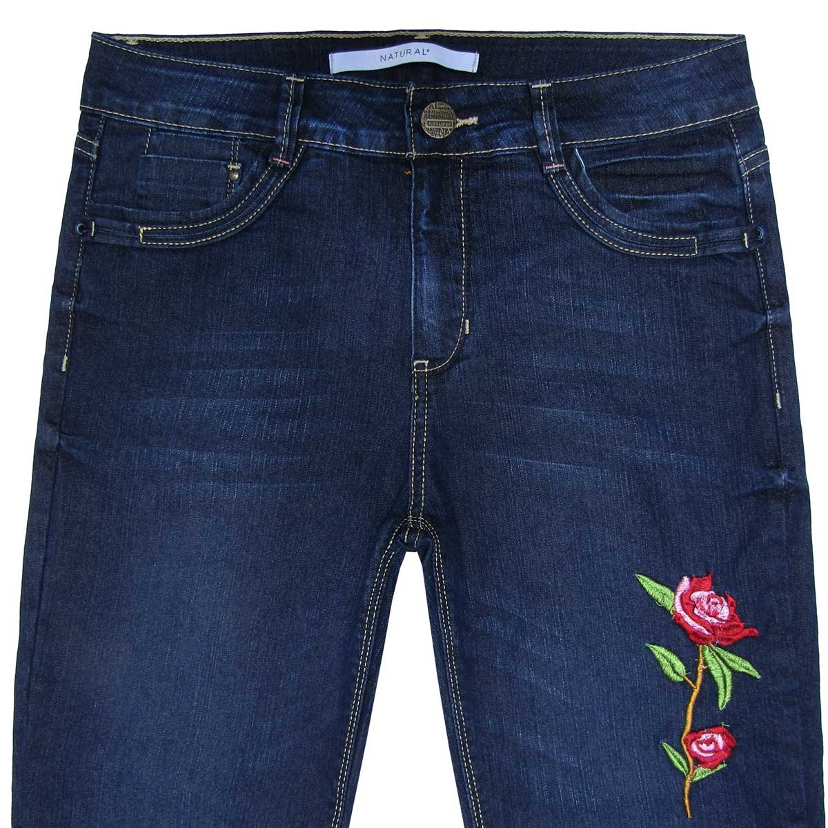 Jeans Flor Bordada Natural