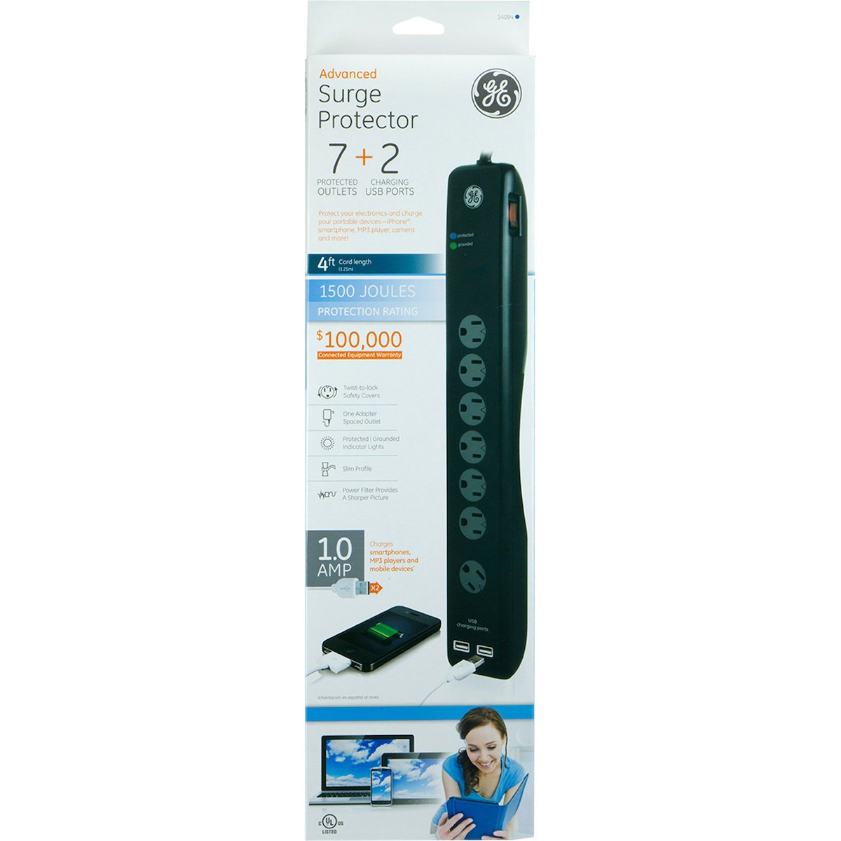 Multicontacto Ge 7 Salidas 2 Usb 1500J