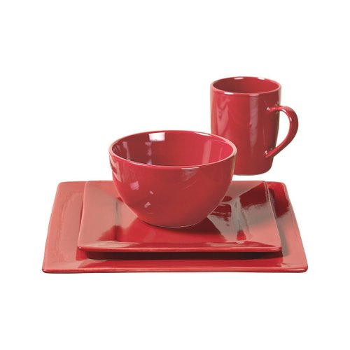 16 Piezas Cuadrada Vajilla Set - Color Sólido Rojo Tabletops