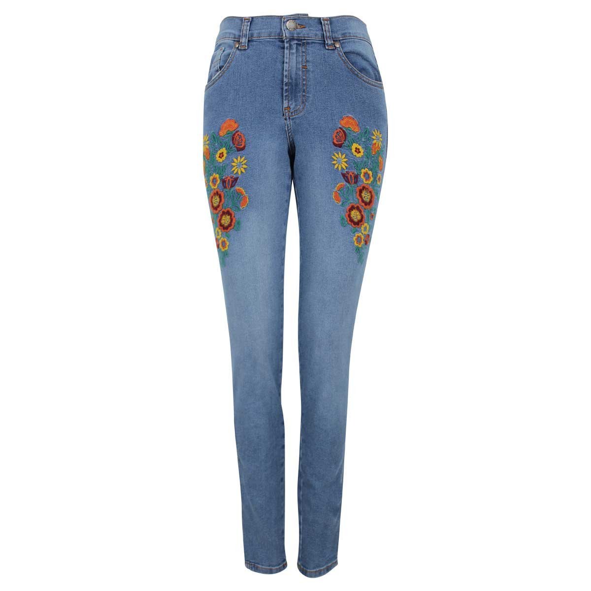 Jeans con Bordado Flores Elle