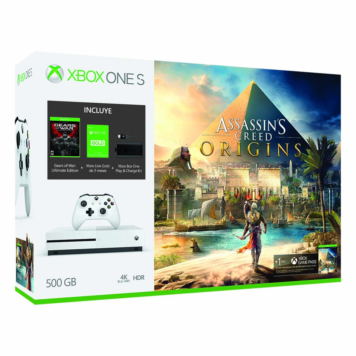 Consola Xbox One S 500Gb + Assasins Creed + Gow Ue + Play&charge + Live 3M