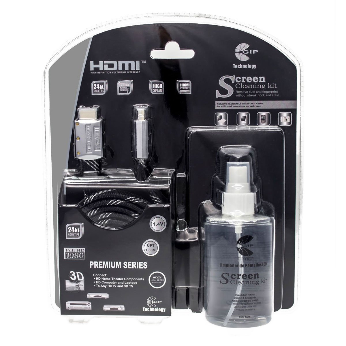 Cable Hdmi y Limpiador de Pantalla Black Gip Gipcombo