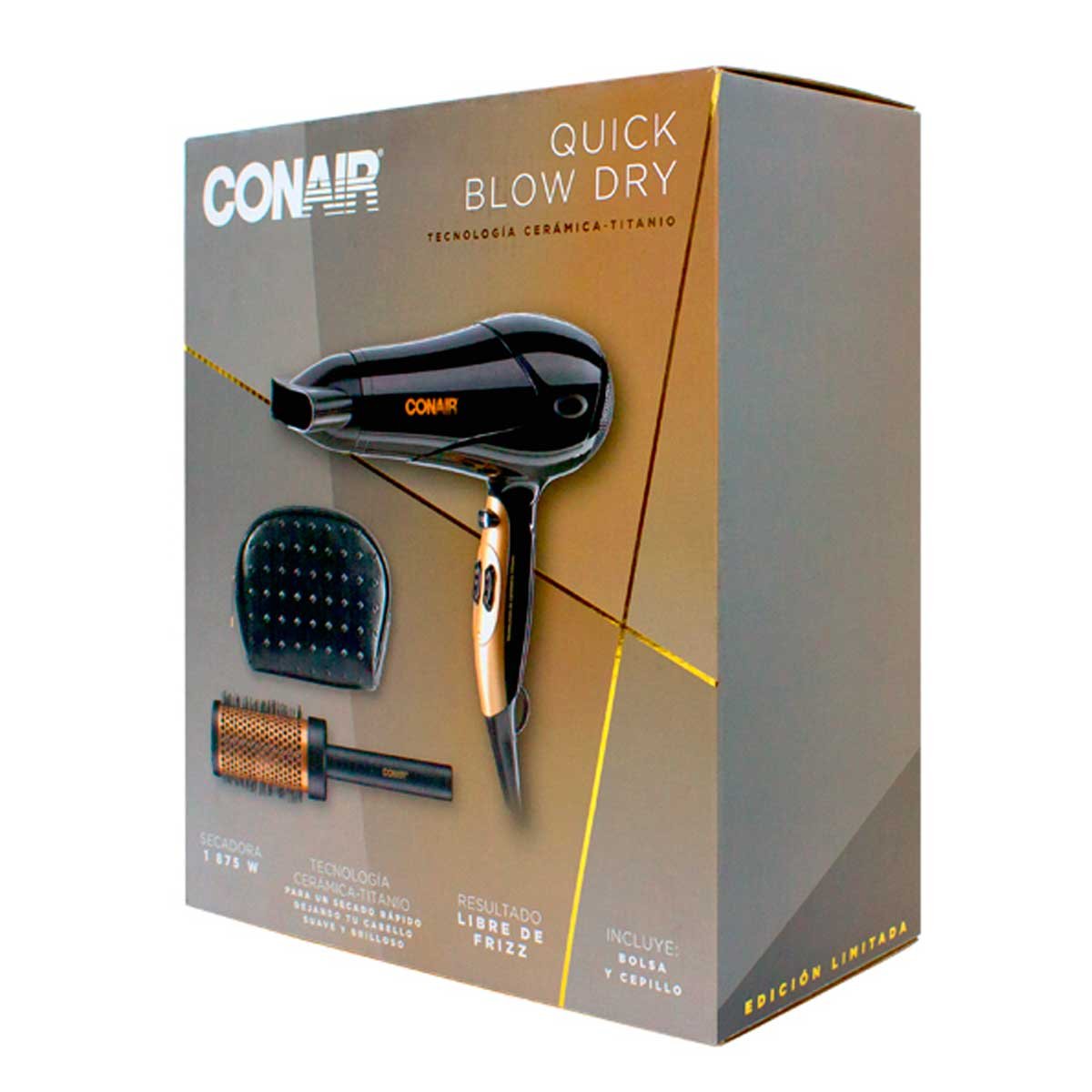 Secadora Negra Combo Cepillo Y Cosmetiquera Conair