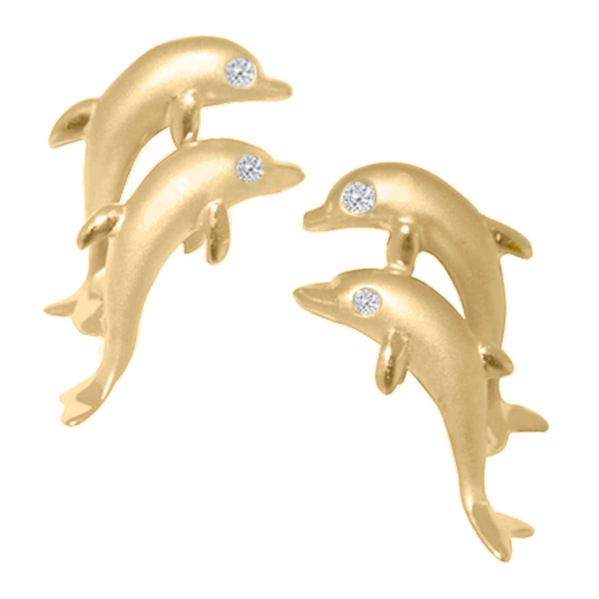 Aretes Delfines Oro Amarillo 14K Fianelli