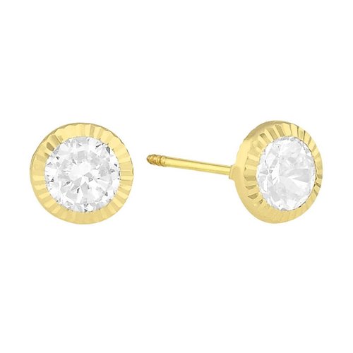 Broqueles de Oro 14K Redondo Diamantado 4Mm con Circonia Sabelli