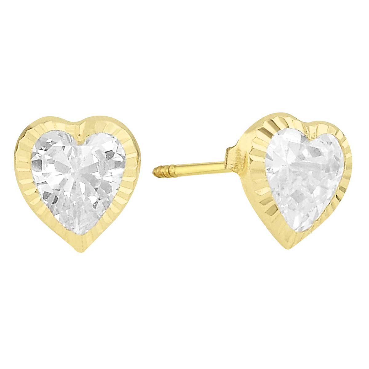 Broqueles Oro 14K Diamantado 4Mm Corazón Circonia Sabelli