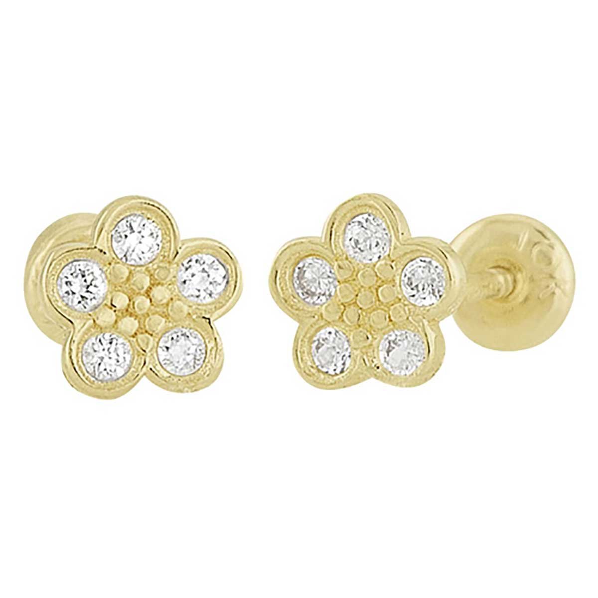 Broqueles de Oro 14K Mini Flor con Circonia Sabelli