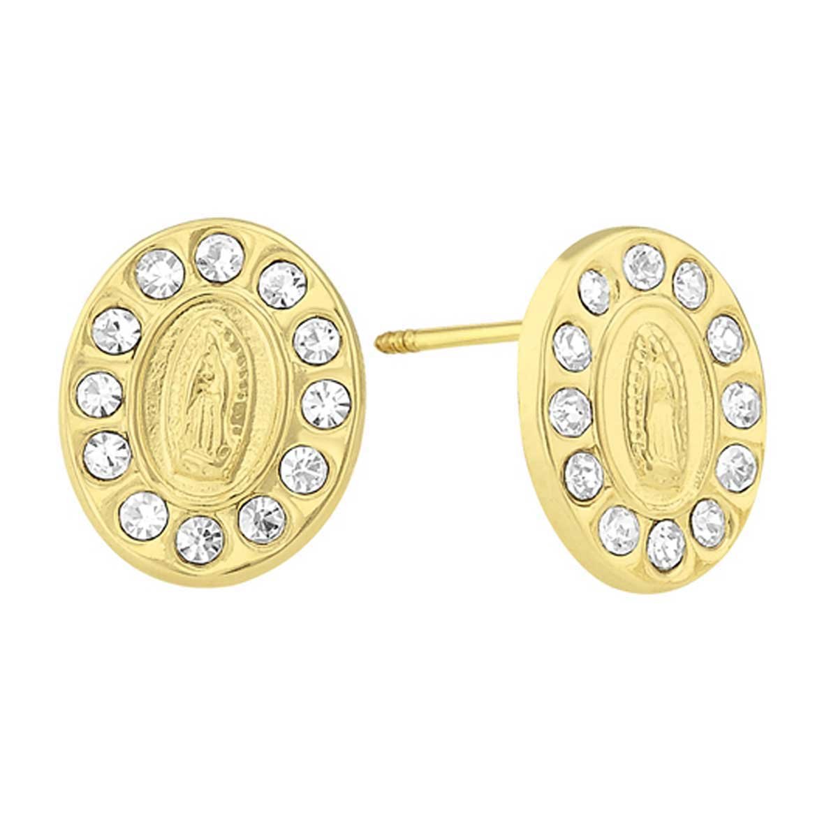 Broqueles de Oro 14K Virgen Oval con Circonia Sabelli