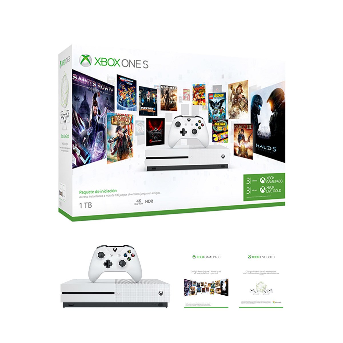 Consola Xbox One S 1Tb Paquete de Iniciación con Game Pass 3M Y  Live Gold 3M