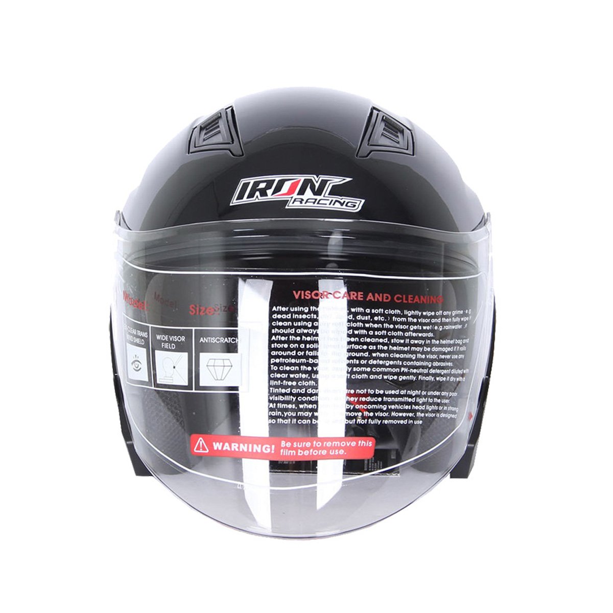 Medio Casco Negro Brillante Iron Racing