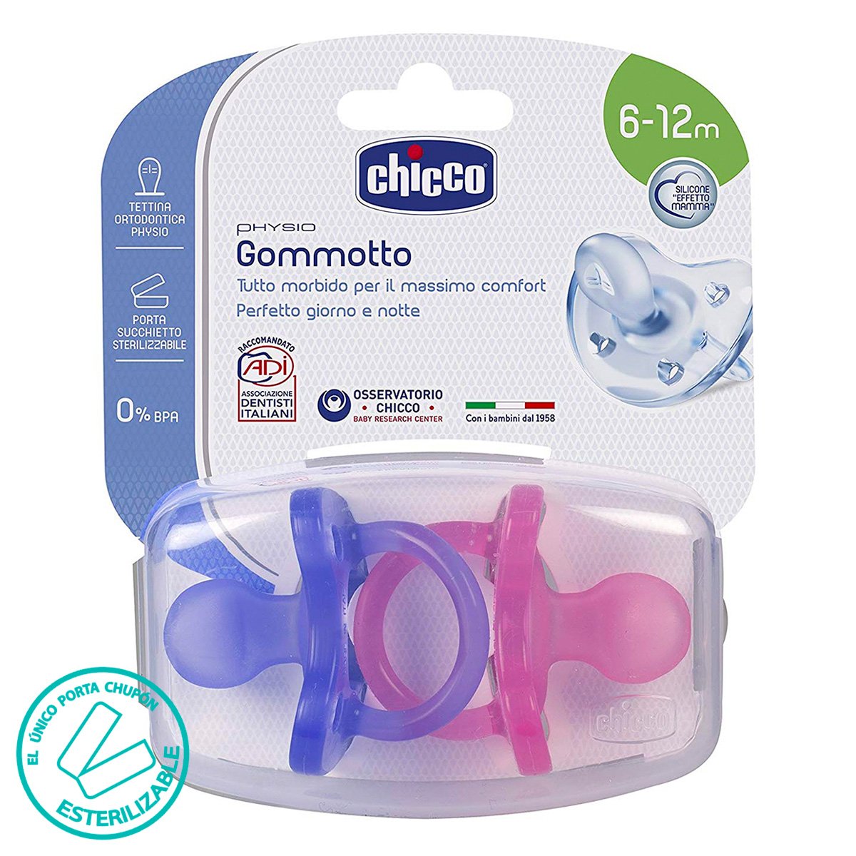 Chupón Bi-Pack Physio Soft 6-12M 2 Piezas Chicco