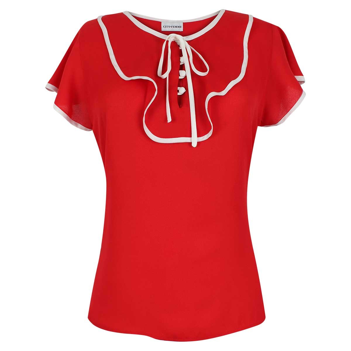 Blusa Manga Corta con Bies Escote Redondo Lisa City Femme