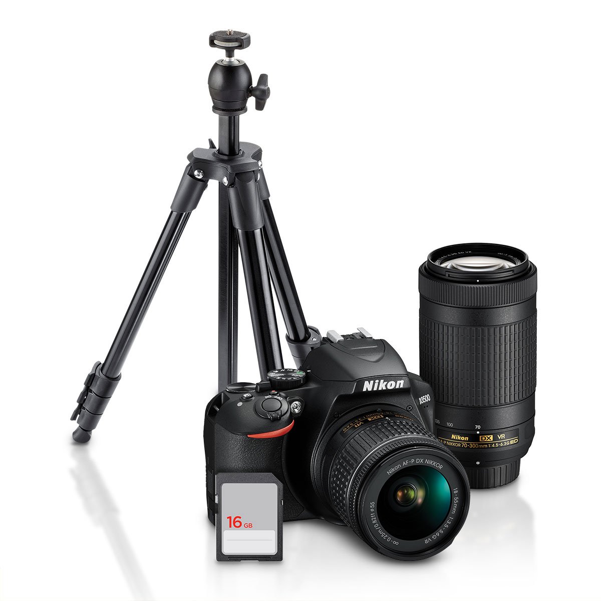 Cámara Nikon D3500 18-55/70-300 con Tripié y Sd 16Gb