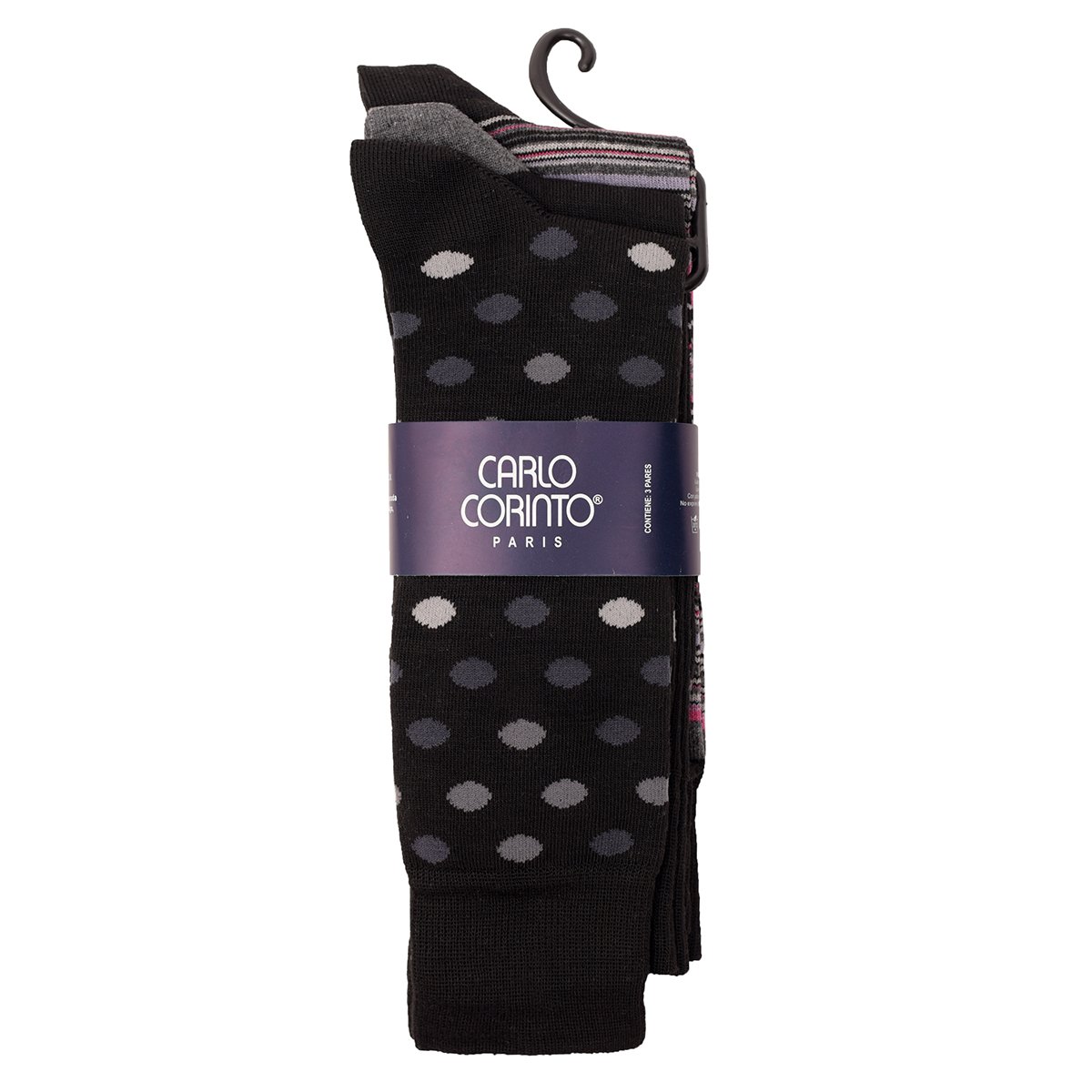 Paquete de 3 Calcetines Color Negro Combinado Carlo Corinto