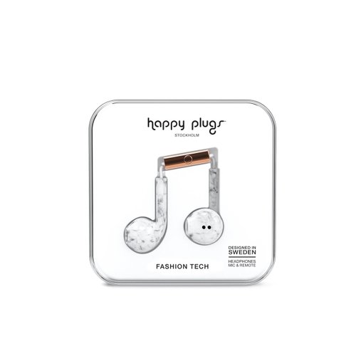 Audífonos con Micrófono Earbud Deluxe White Marble Happy Plugs