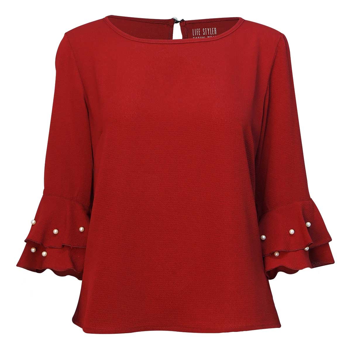 Blusa Manga 3/4 con Escarola y Perlas Life Styler