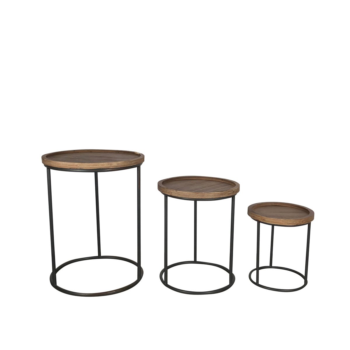 Home Nature Set de 3 Mesas Redondas de Madera Patas de Metal