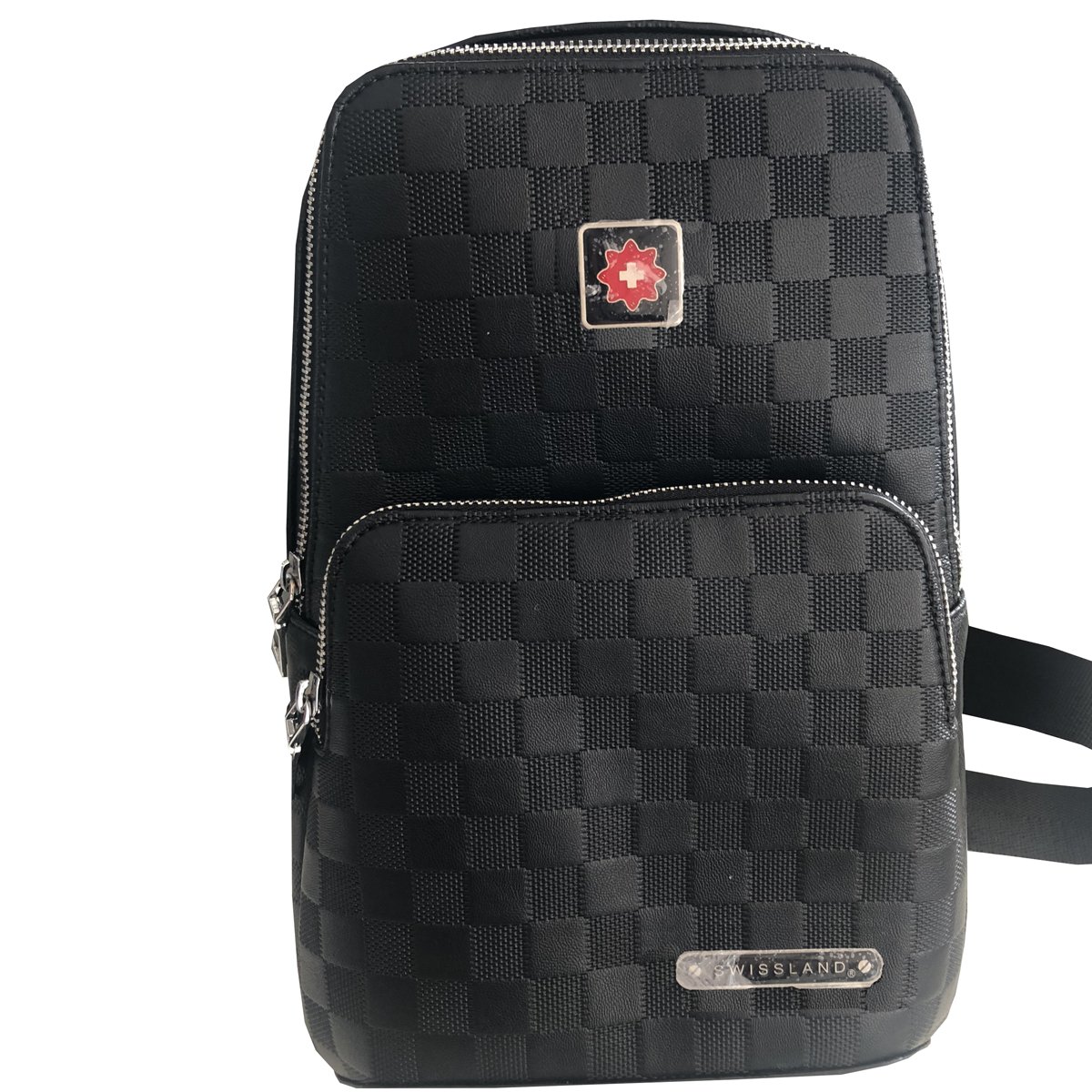 Mochila Tipo Backpack Porta Cruzada Cuadros Negro Swissland