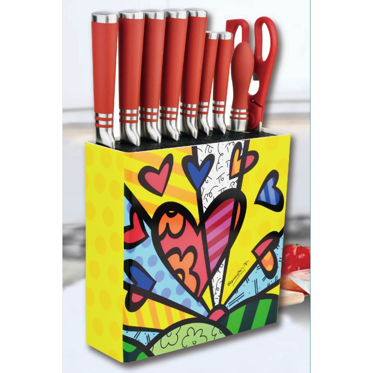 Set 10 Cuchillos a Inox en Block Rj Romero Britto