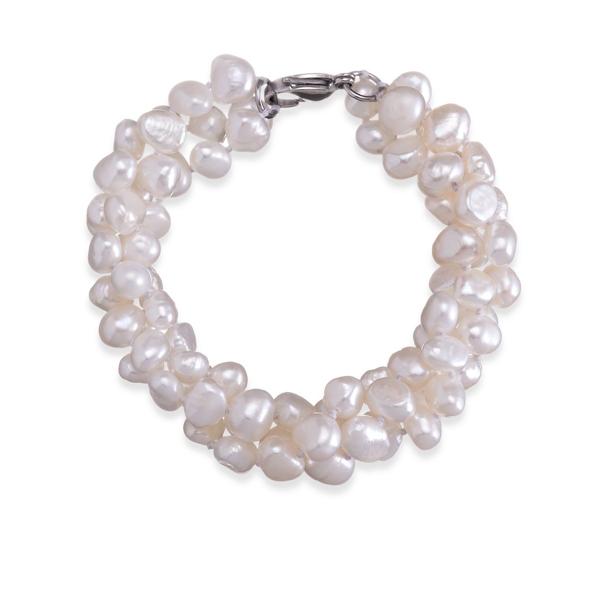 Brazalete con 3 Hilos de Perlas Semiredondas Misterio Blanco Sidney