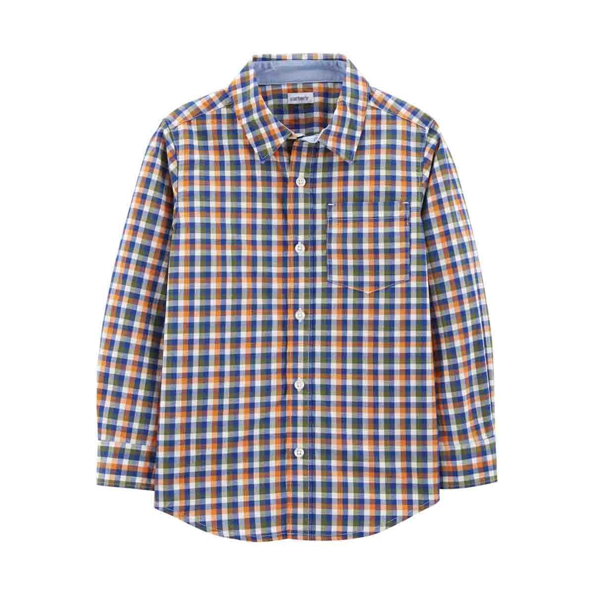 Camisa Color Naranja a Cuadros Carters