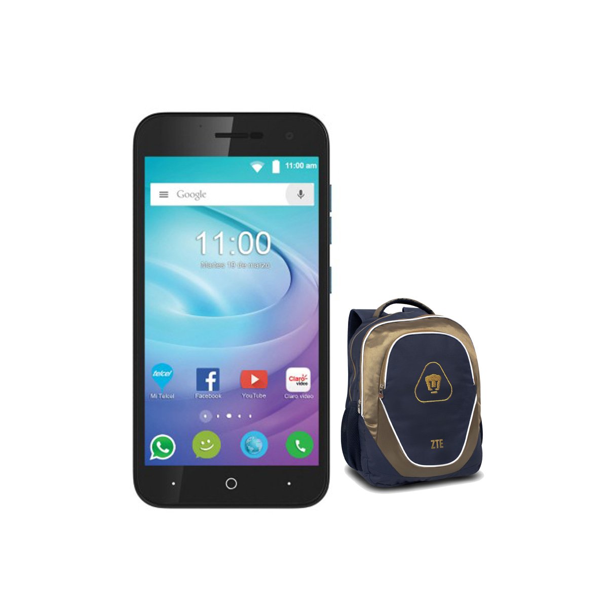 Paquete Celular Zte L7A Color Azul R9 (Telcel)+ Mochila Portalaptop