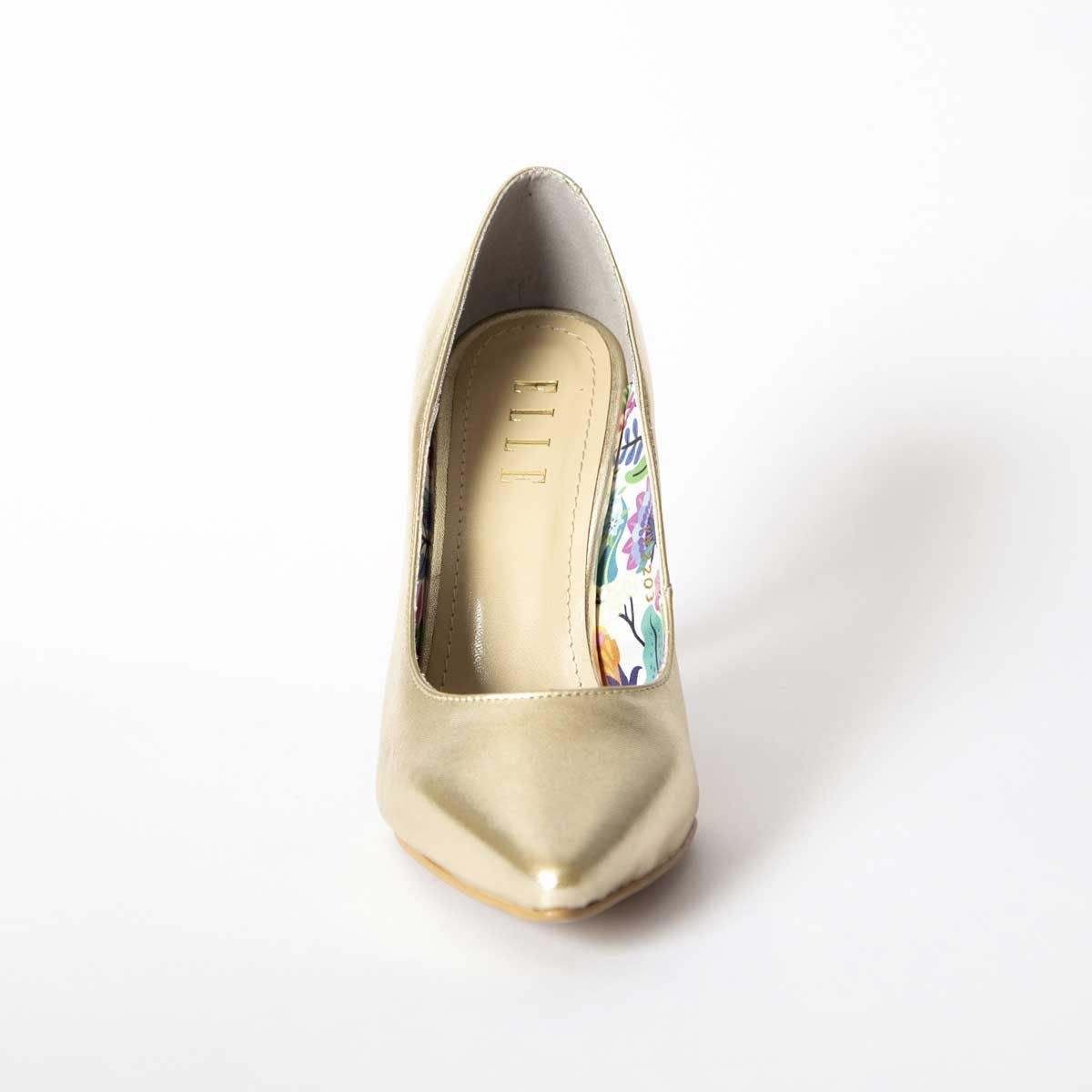Zapatilla Brillante Puntal con Placa en Tacón Elle