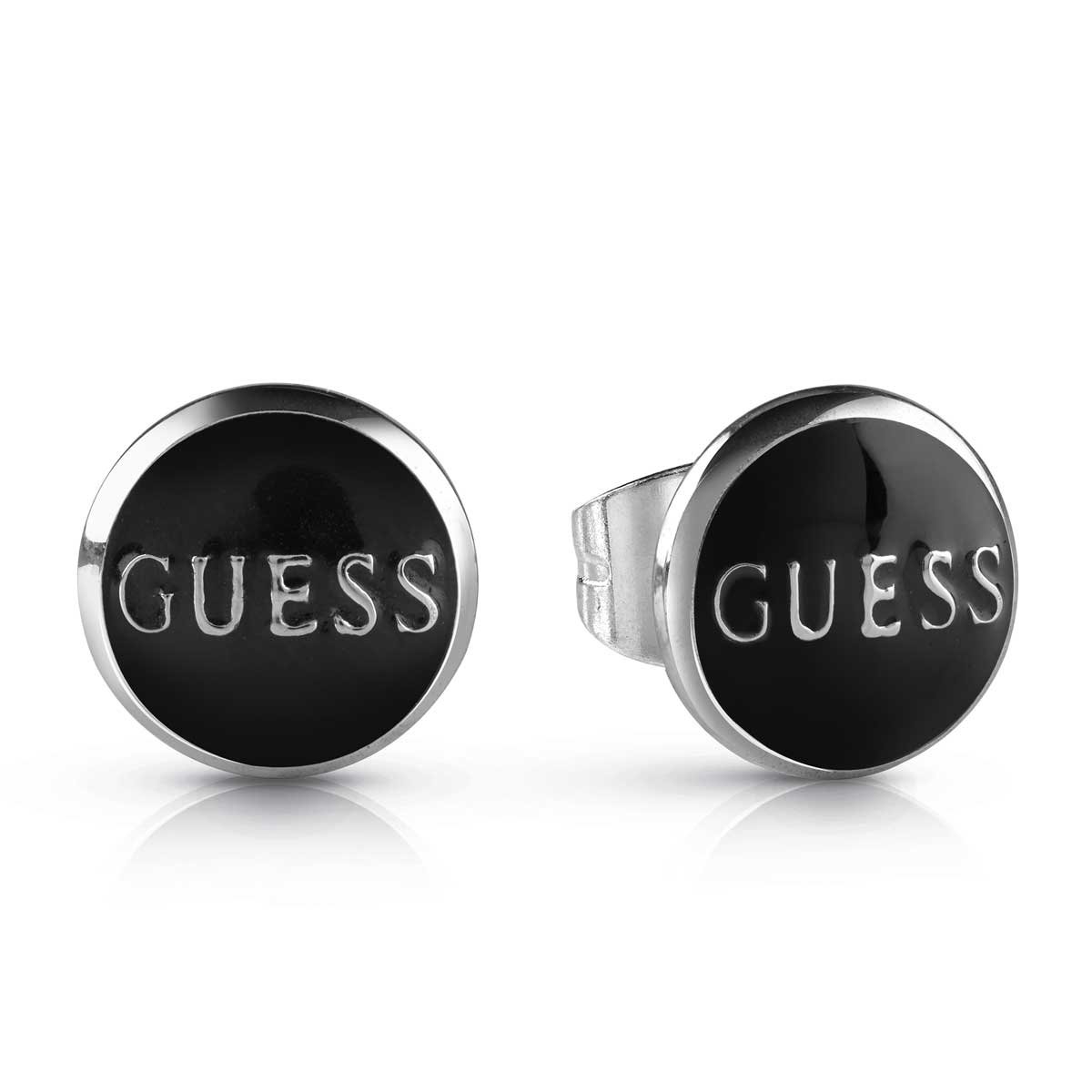 Aretes Plata con Negro Logo Never Without Guess