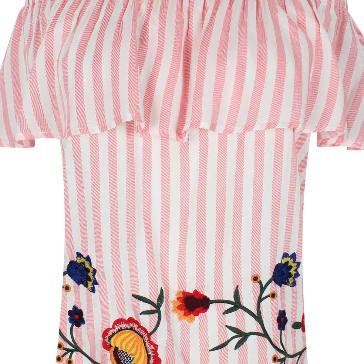 Blusa Rosa Escote Redondo con Bordado y Olan Just By Basel