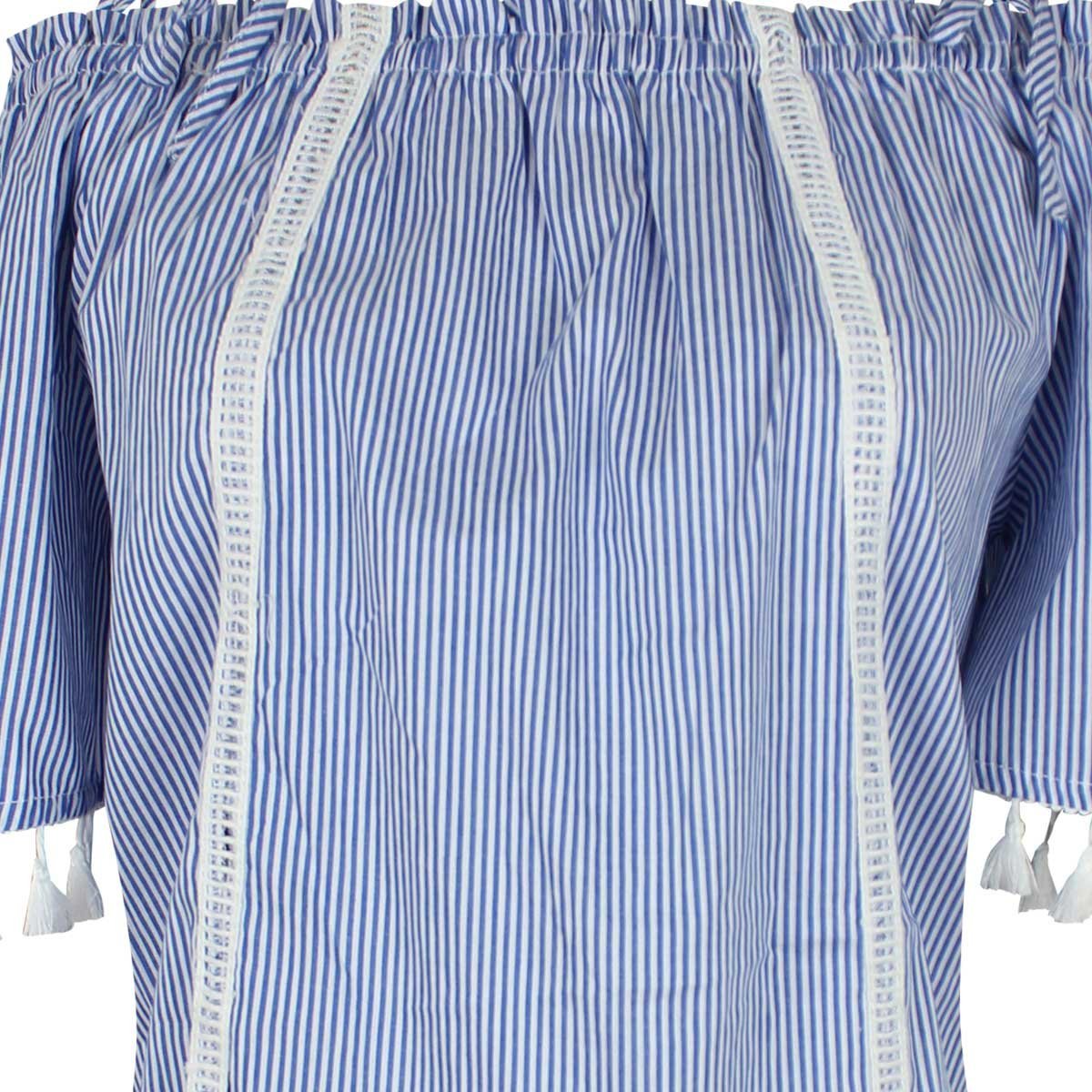 Blusa Azul a Rayas con Pompones Just By Basel